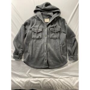 Thread & Supply Storm Grey Fleece Hooded Shacket Jacket Womens Medium